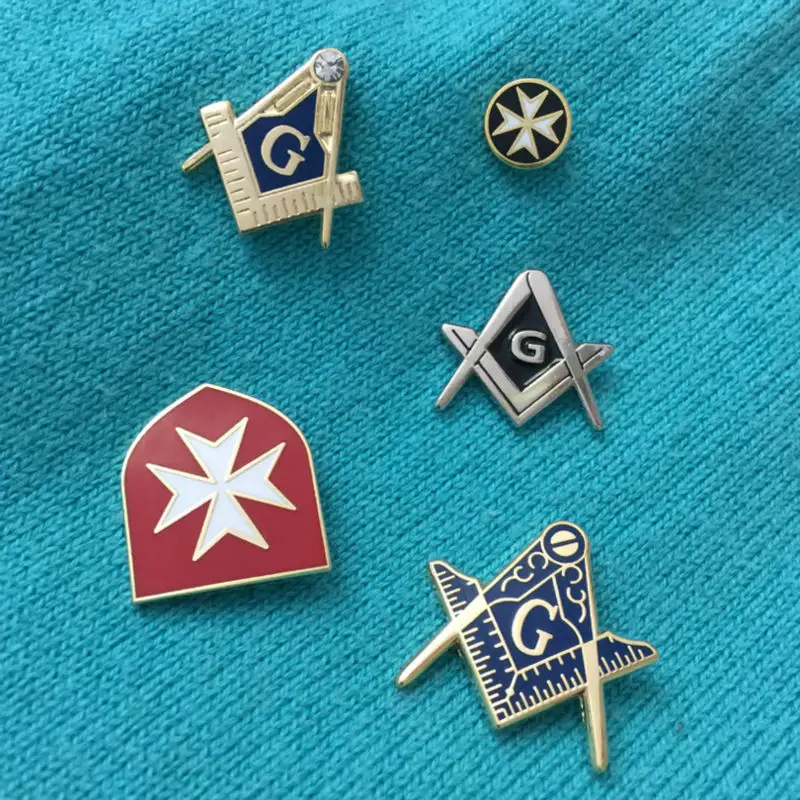 10pcs Masonic Maltese Cross Crusader Free Masons Order Knight Shield with Cross Lapel Pin Square and Compass G Pins Badge