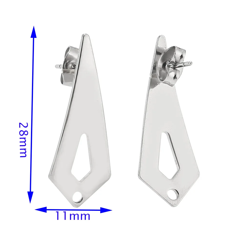 Surgical Steel Dull Silver Arrow Shape Pierced Post Stud Earrings with 1.5mm Holes for Dangle Earring Jewelry Making