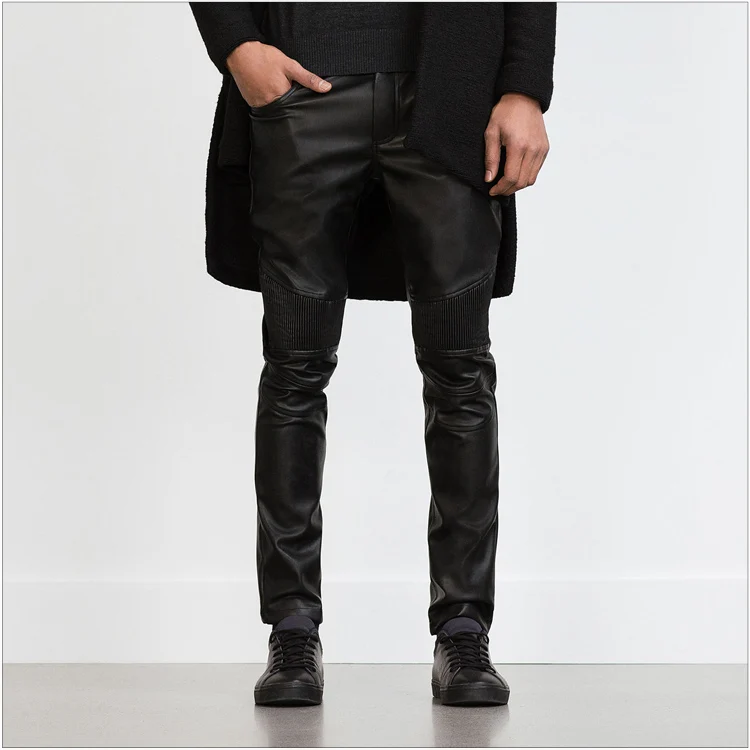 

Men's New Dj Fashion Clothing Male Slim American Locomotive Super Cool Leather Pants Trousers Singer Costumes