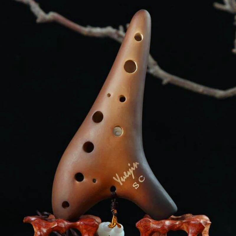 12 Holes Ceramic Flute for Smoked Ocarina, Alto C / Soprano C F G, Musical Instrument, Professional Smoked Burn, 12 Holes