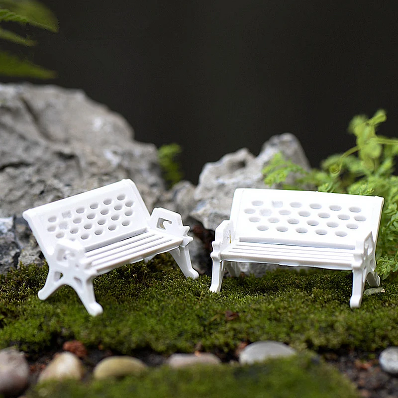 1 Pcs Cute Mini White Bench Fairy Doll Chairs Terrarium Moss Decor Figurines Garden Miniatures Micro Landscape Accessories