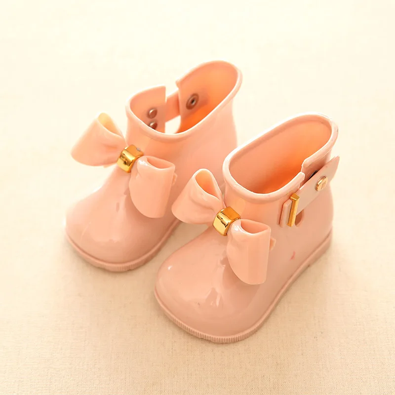 infant Cute Girls Rain Boots Kids Bow Shoes Baby Boys jelly color Rubber Ankle Boots toddler Anti Skid Water Shoes 2022 spring