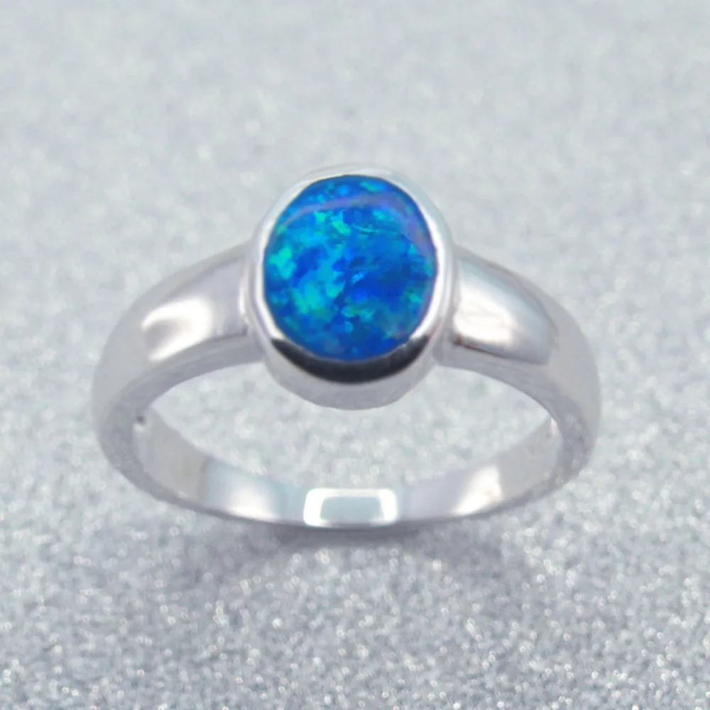 

2016 New Fine Jewelry 100% 925 Sterling Silver Simple Style Rings Oval Cut Blue Fire Opal Women Rings for Wedding Party