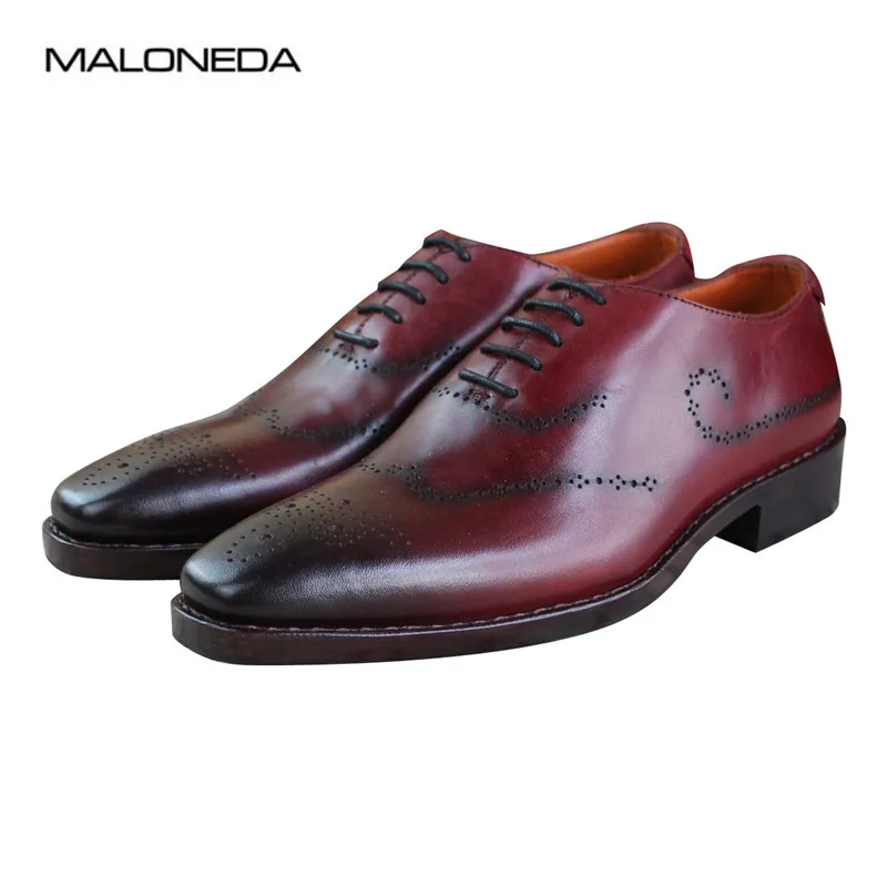 MALONEDA Retro Italy Style Handmade Oxfords Brogue Formal Dress Shoes Genuine Cow Leather Made with Goodyear Welted for Men