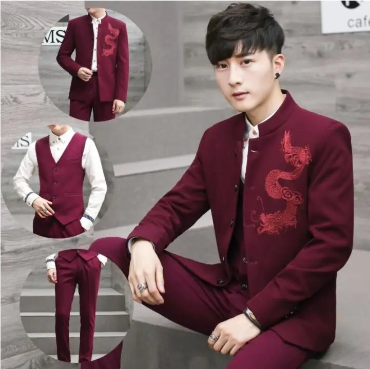 

Zhong Shan suits male youth slim Clothing Chinese Groomsmen Wedding Costume Groom Outfit Formal Occasion Suits Classical Tuxedos