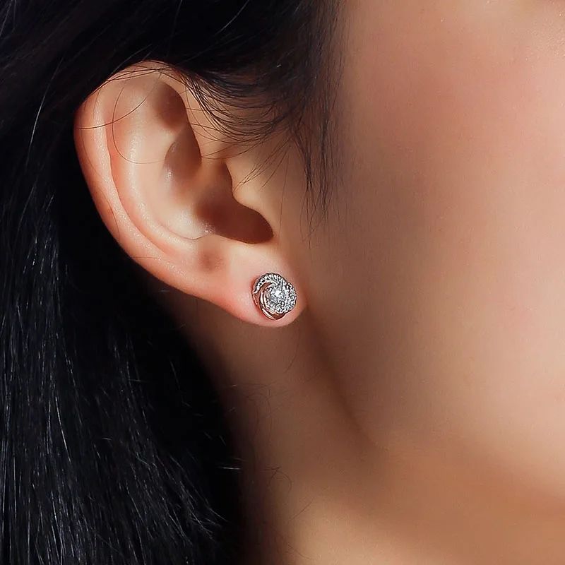 SA SILVERAGE Real 925 Sterling Silver Stud Earrings Rose Gold Color Fine Jewelry Love Circle 925 Silver Stud Earrings for Women