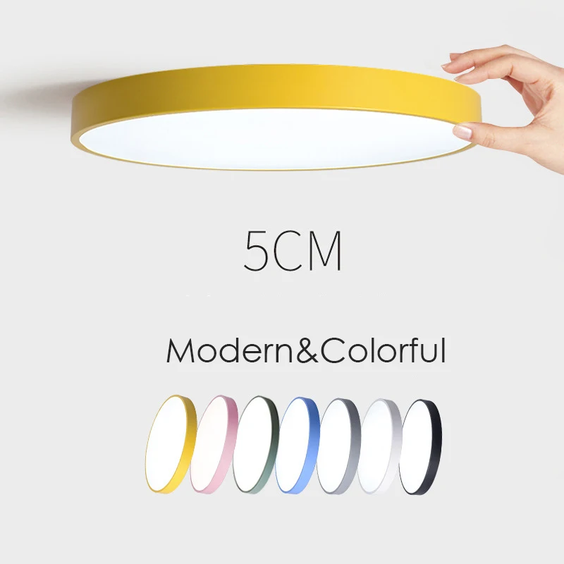 Modern Ultra-Thin Simple Macaron Colorful LED Ceiling Light 5CM Thin LED Lamp Black White Iron Round Flat Bedroom Ceiling Lamp