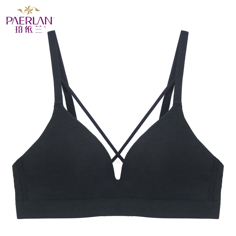 

PAERLAN Small Breasts Wire Free Thin Push Up Cross Bras Push Up Glossy Se amless Sexy Women's Underwear Back Closure 3/4 Cup