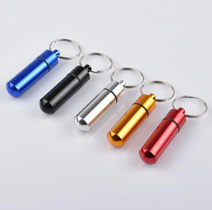 

DHL 500PCS Waterproof Mini Aluminum Pill Box Case Bottle Holder Container Keychain Keyring SN492