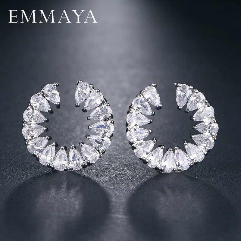 EMMAYA New Ear Brand White Stone Pave Setting Fashion Women Party AAA Cubic Zirconia Stud Earrings