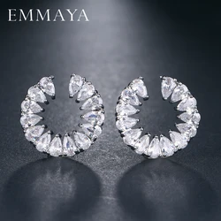 EMMAYA New Ear Brand White Stone Pave Setting Fashion Women Party AAA Cubic Zirconia Stud Earrings