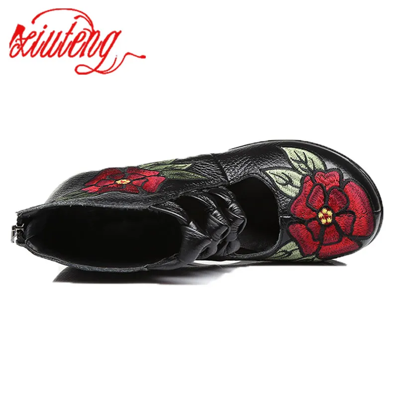 Xiuteng 2022 Women Flower andals Shoes Slope Casual Leather Shoes Fashion Embroidered Ladies Vintage Waterproof Platform Shoes
