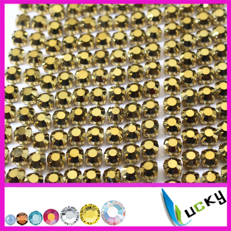 New Design! 5yards SS38 8mm raw brass rhinestone cup chain link with metallic gold crystal stones