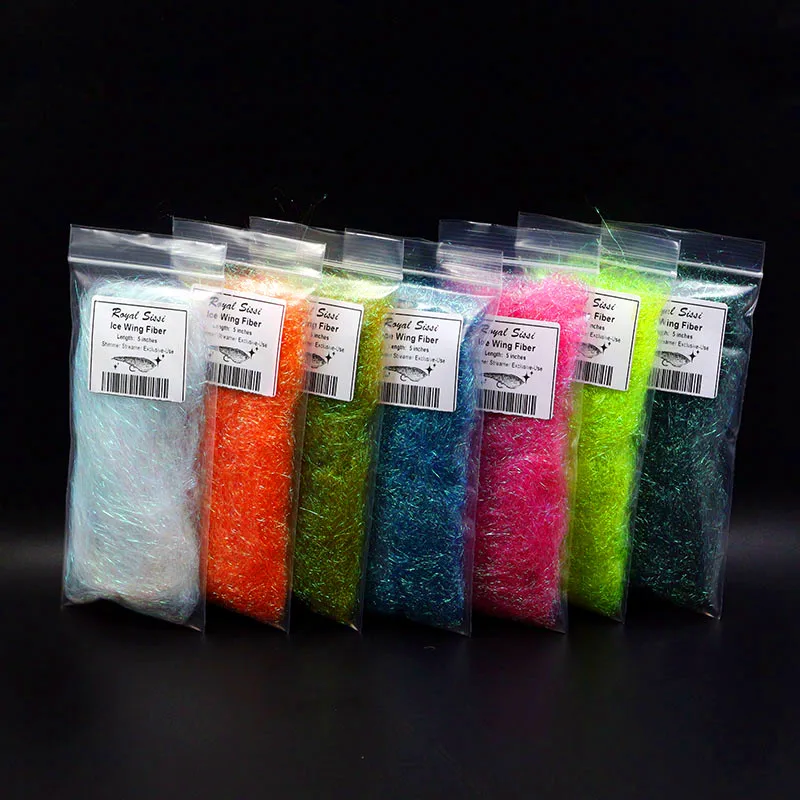 Alas de hielo de fibra sintética para atar moscas, material brillante para el cuerpo, fibra viva, 7 colores opcionales, 12cm(5 pulgadas)