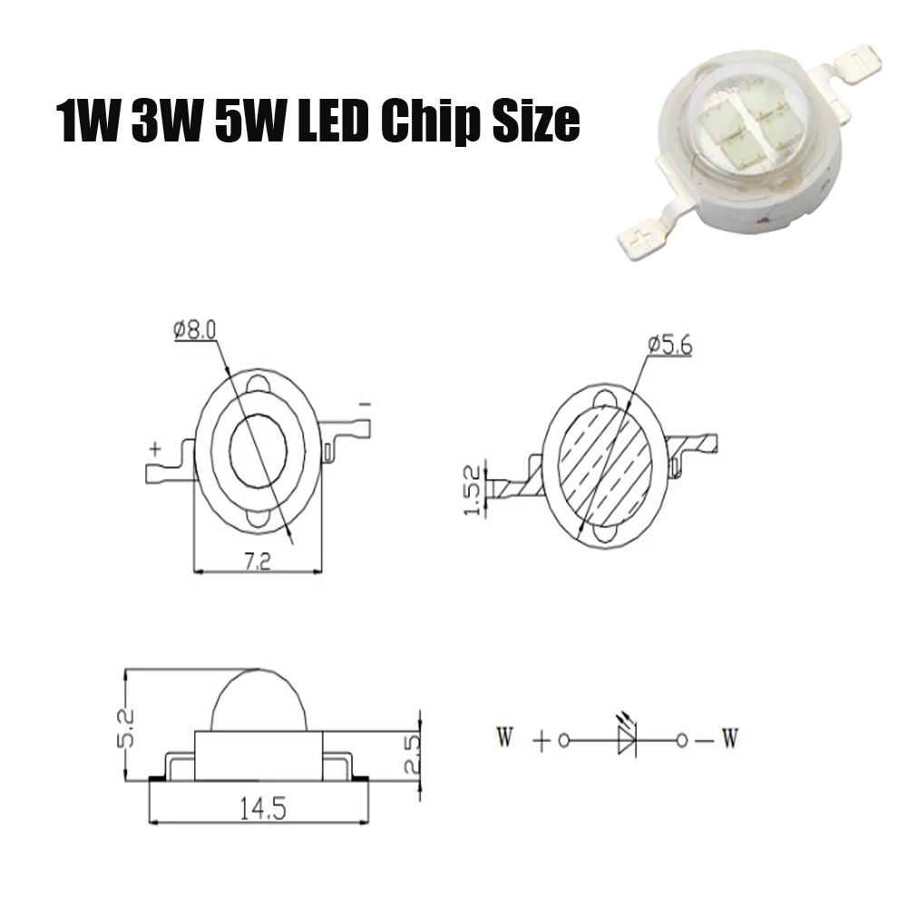 Chip LED de alta potência para downlight, diodos de lâmpada, branco quente e frio, vermelho e azul, SMD110-120LM, chip LED para 3W-18W, 1W, 3W, 10PCs