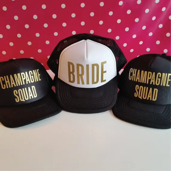 customize Champagne Squad wedding bride bridesmaid Mesh Trucker Snapback trucker hats caps bridal shower hen party gifts favors