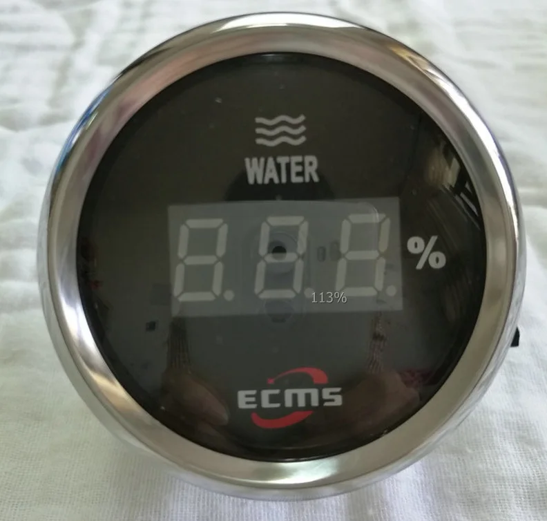 Marine Boat Yacht Automotive Water Level Gauge 0-190OHM 0-100% 9-32V 52m 316L Chrome Bezel Black Dial 800-00214