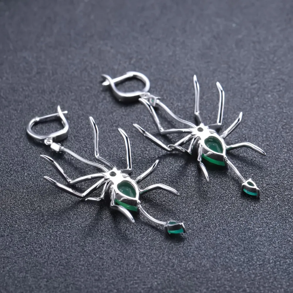 GEM'S BALLET Natural Green Agate Gemstone Earrings 925 Sterling Silver Statement Spider Drop Earrings For Women Fine Jewelry