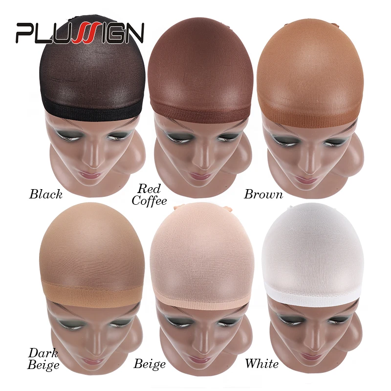 Invisible Soft Wig Net Cap Stocking Wig Liner Cap Black Brown Blonde Stocking Wig Cap Beige 2Pcs(1Pack) Nylon Wig Caps For Women