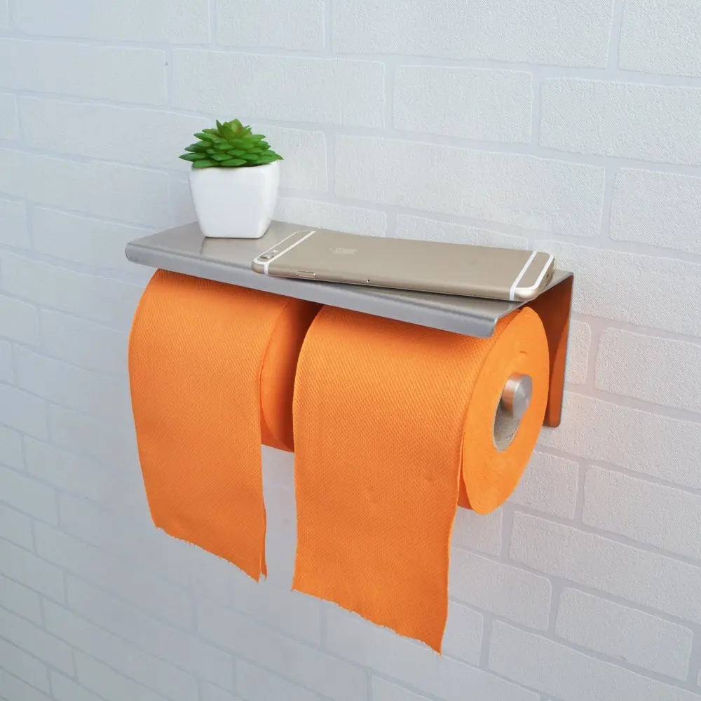 

Wall Mount Brushed Stainless Steel Double Roll Toilet Paper Holder Storage bathroom Towel Dispenser Tissue Roll Hanger