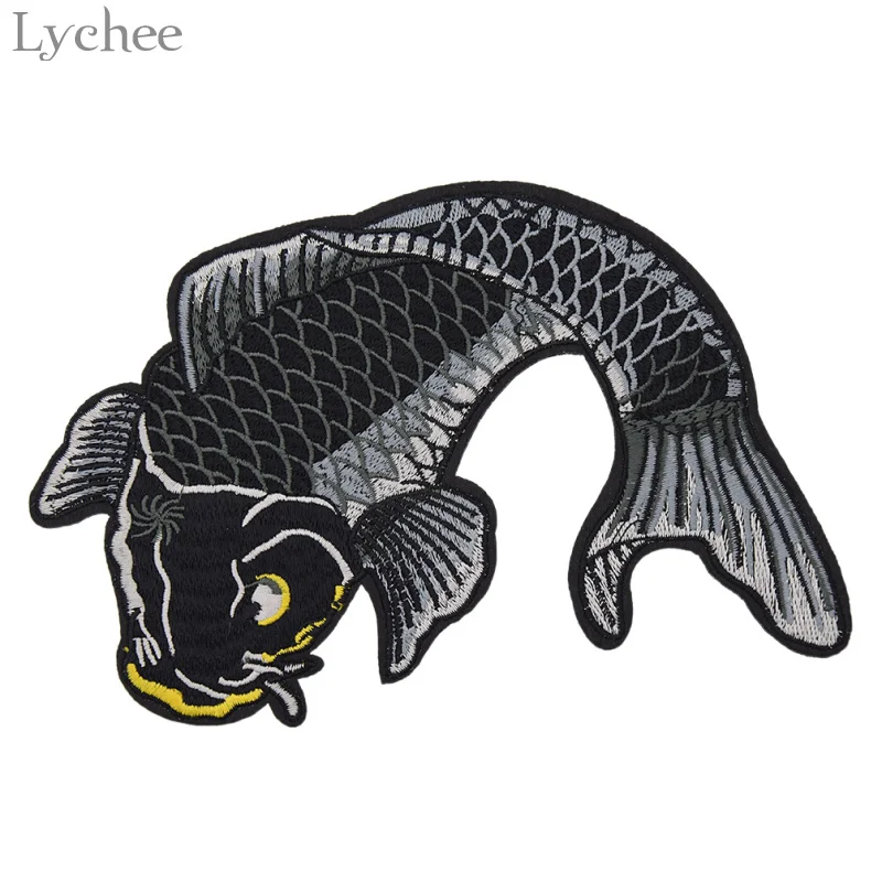 Lychee Life 1Set Koi Fish Embroidered Patches Embroidered Iron On Patch For Clothing Applique DIY Handmade Sewing Accessory