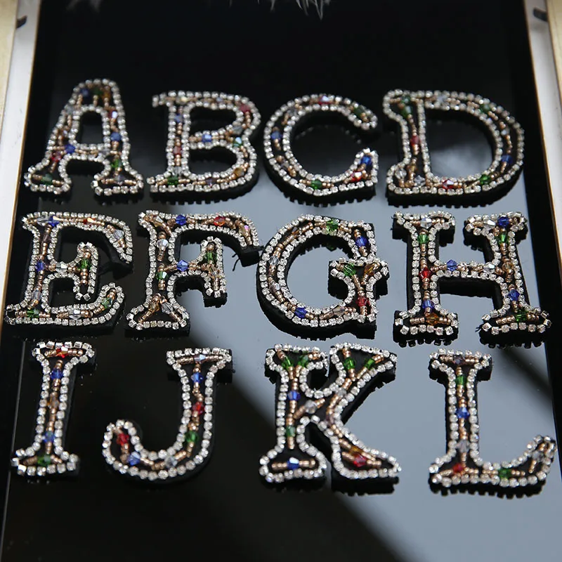 26 English Letter alphabet Rhinestones beads patches applique sew on beading applique clothes shoes bags decoration patch DIY