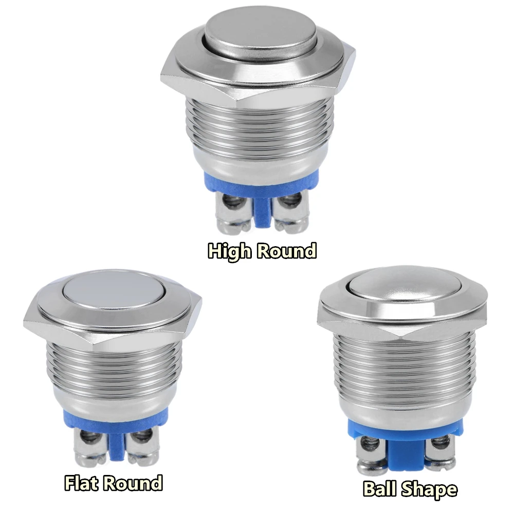 16mm Metal Push Button Switch IP67 Waterproof Nickel plated brass press button Self-reset 1NO High/Flat/Shape Round Momentary