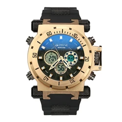 STRYVE 8015 Luxury Silicone Strap Watches Heavy Dial Dual Time 5ATM Waterproof Sports Quartz Digital Men Watch Reloj Hombre