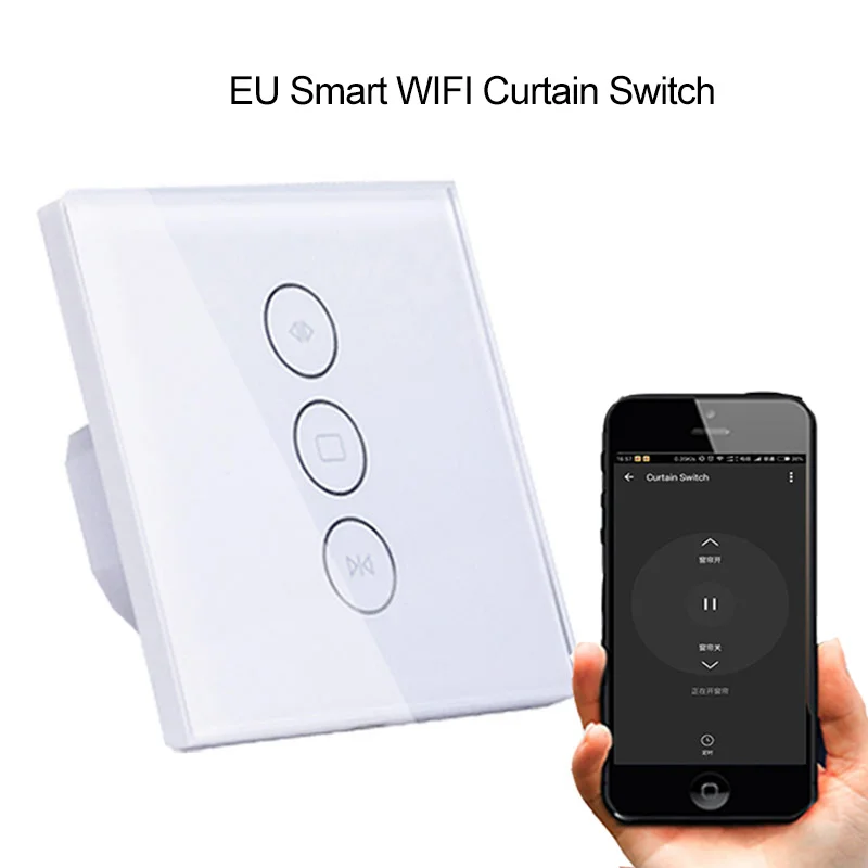 EU Smart WiFi Curtain Switch Glass Panel Remote Control by phone Voice Control by Alexa /Google phone for electric curtain motor