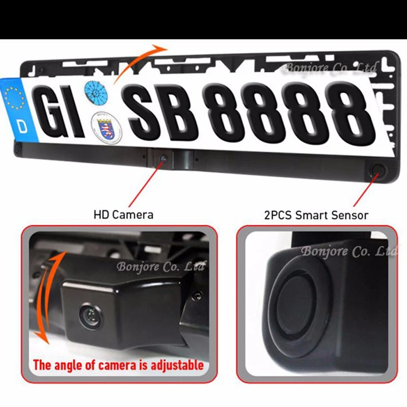 Koorinwoo EU European Car License Plate Frame camera IP68 Car Rearview Camera Car parking Sensor 2 Radar Car-detector BIBI Sound
