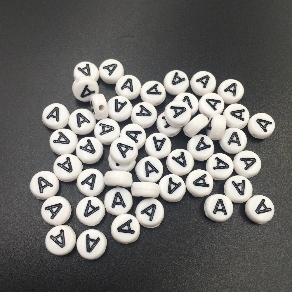 

Single Letter A Printing White Acrylic Alpahabet Beads 4*7MM Flat Round Coin Shape Plastic English Initial Beads 3600pcs