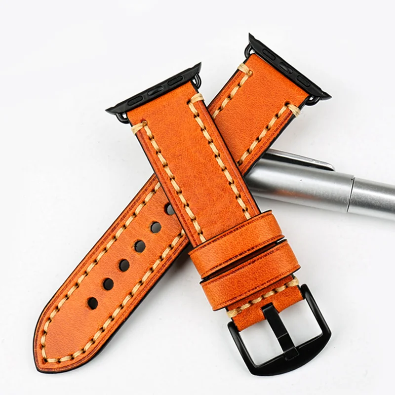 MAIKES Leather Watch Strap For Apple Watch Band 45mm 41mm 42mm 38mm 44mm 40mm Series 7 6 5 SE 4 iWatch Bracelet watchband