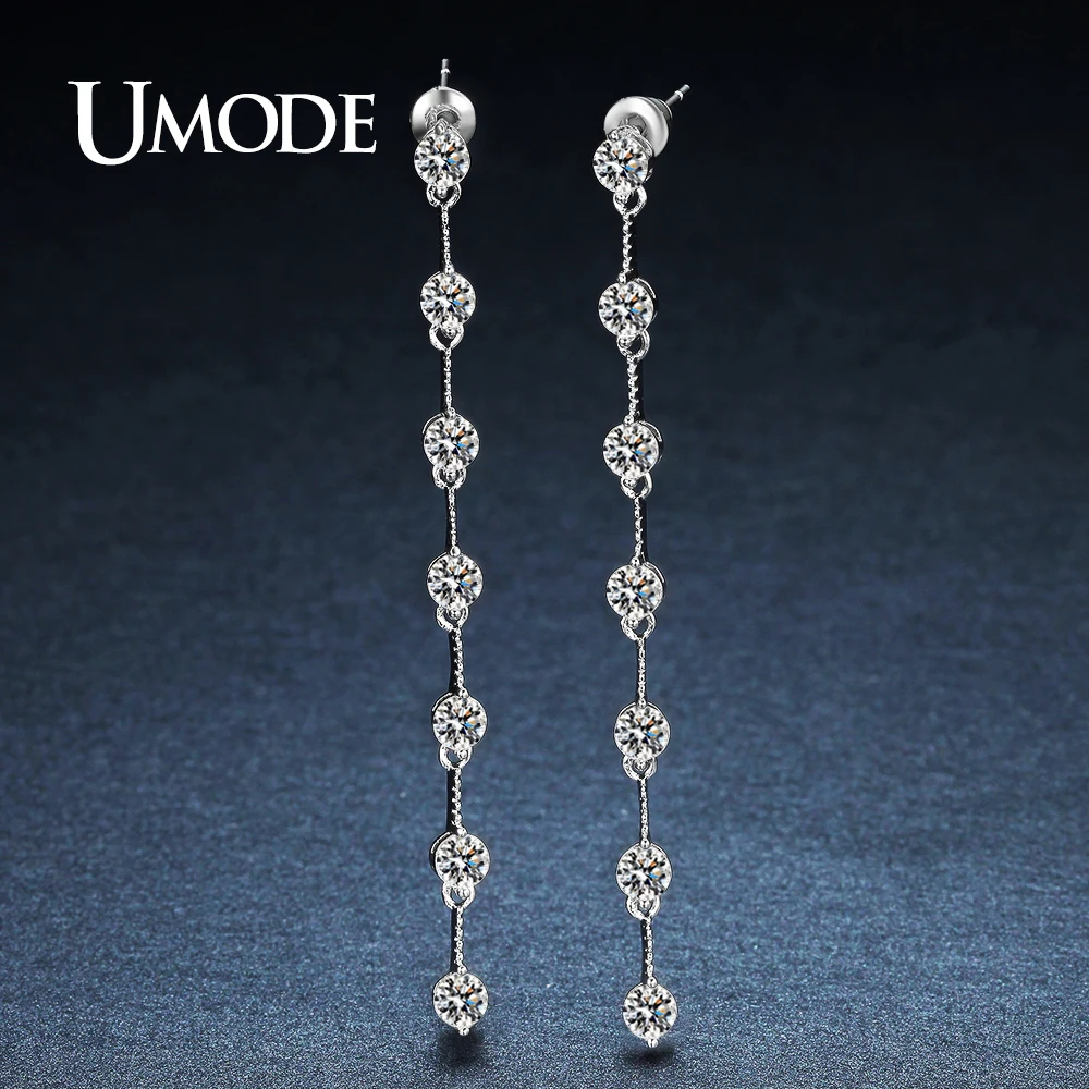 

UMODE Fashion Jewelry 7pcs Round CZ Stone Crystal Long Drop Earrings for Women Wedding Rhinestone Boucle D'Oreille Femme UE0315