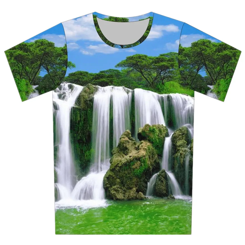 Joyonly Blue Sky Tree Water Waterfall Design Funny Printing T shirt Children's T-shirts Kids Boys Girls Casual Clothes Tops Tees