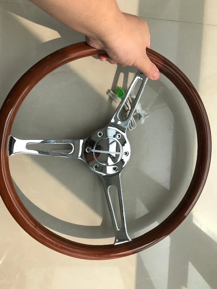 380mm wood steering wheel 15'' Cars For Classic Cars Wooden Material With Chrome Silver Spoke car steering wheel Brand New style