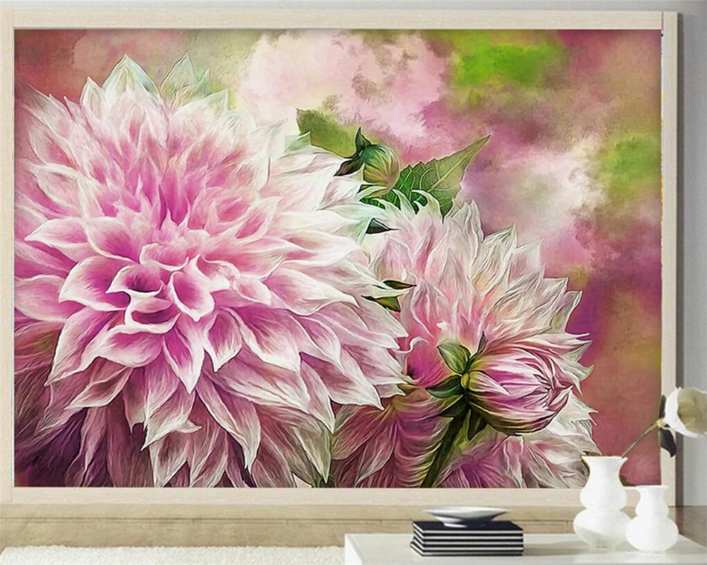 

beibehang Custom Wallpaper HD White Pink Flower Oil Painting Living Room Bedroom TV Sofa Background 3d wallpaper papel de parede