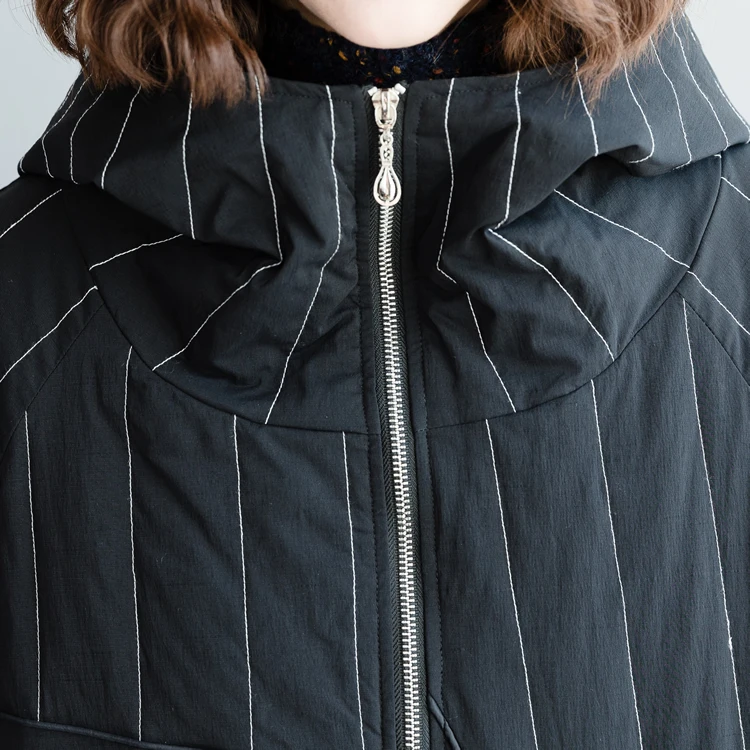 Clearance---2018 female original irregular plus size black and white lines casual splicing zipper long fashion loose down jacket