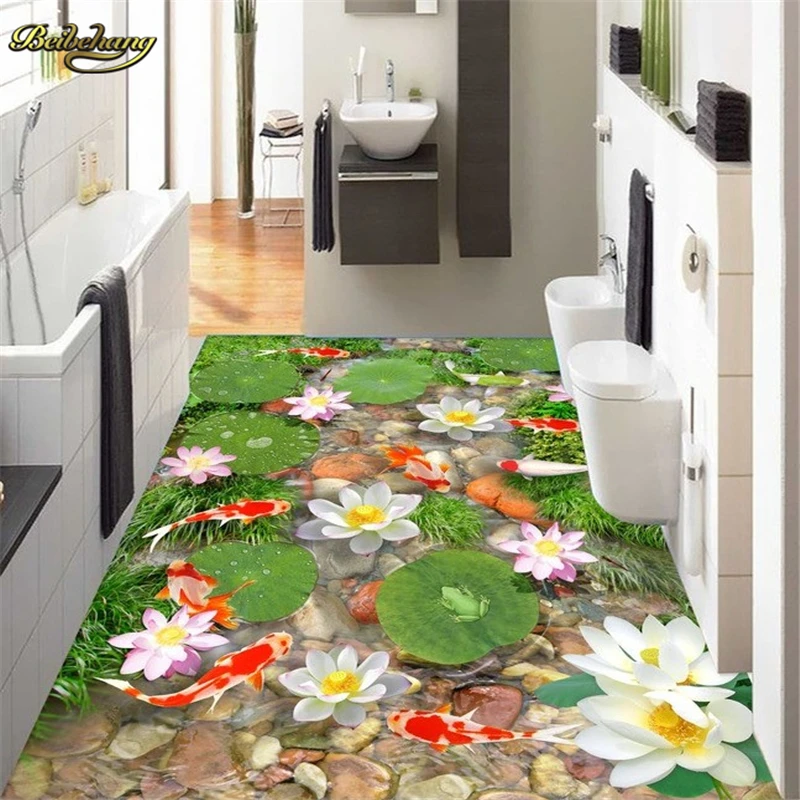 

beibehang papel de parede 3D Lotus carp goldfish painting Waterproof Bathroom kitchen PVC Wall paper Self wall sticker wallpaper