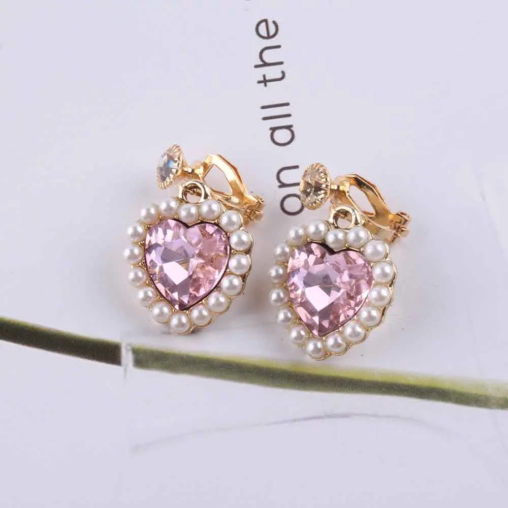 JIOFREE 4 color New Korean Charm Pearl Love Heart Clip on Earrings for Women Fashion Earring Luxury Jewelry