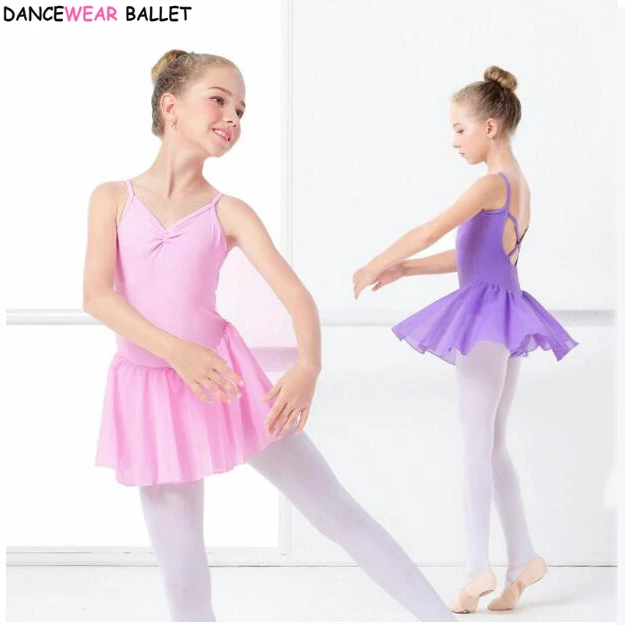 Girls Ballet Dress Gymnastics Leotard Long Sleeve Kids Child Pink Ballet Clothing Dance Wear With Chiffon Skirts For Girls