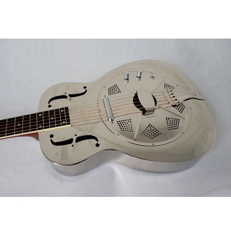 Aiersi-Hawaii Tree Palm Pattern Brass Electric Resonator Guitar with Case