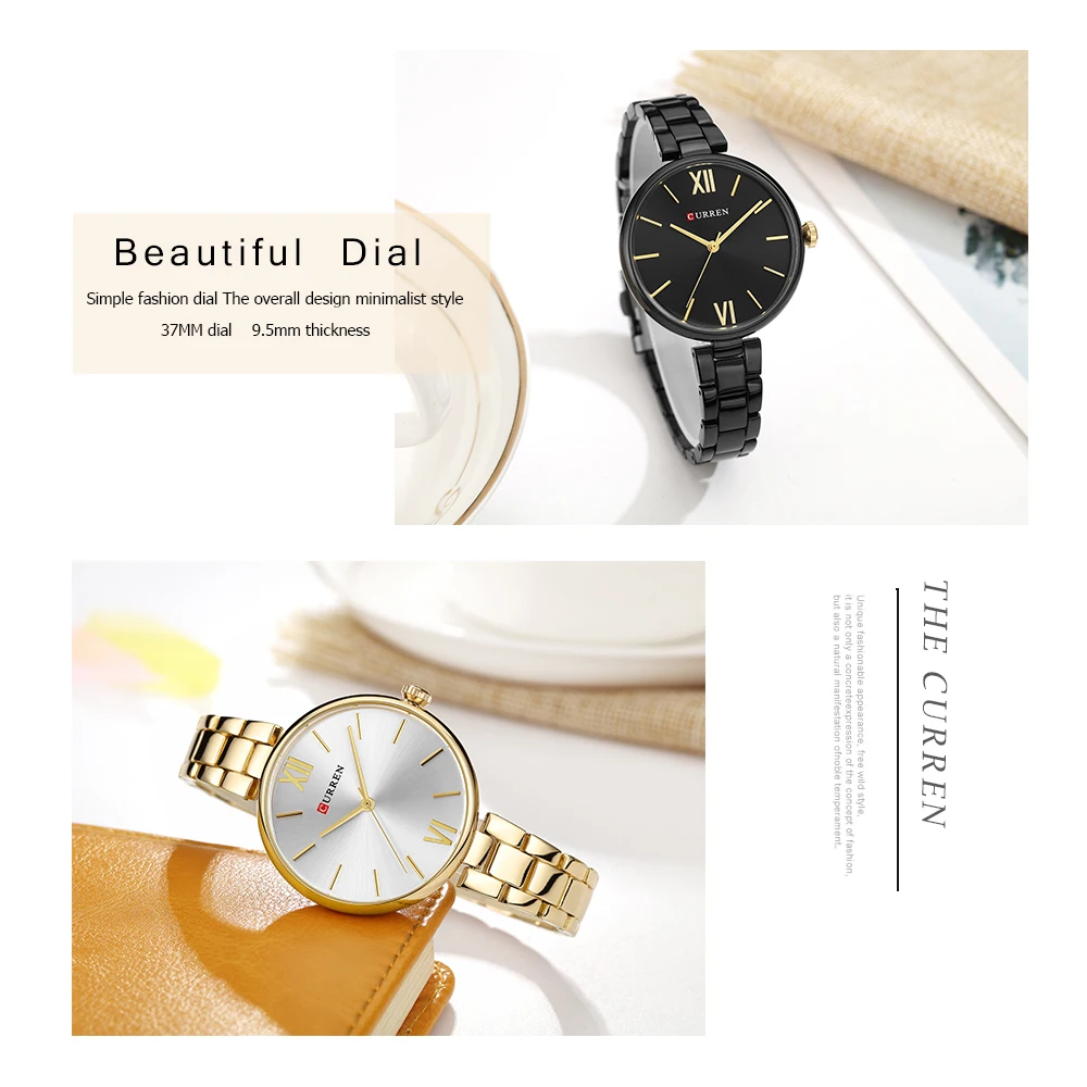 CURREN Fashion Black Women Watches Top Brand Luxury Classic Woman WristWatch Casual Simple Analog Quartz Ladies Wristwatch Clock