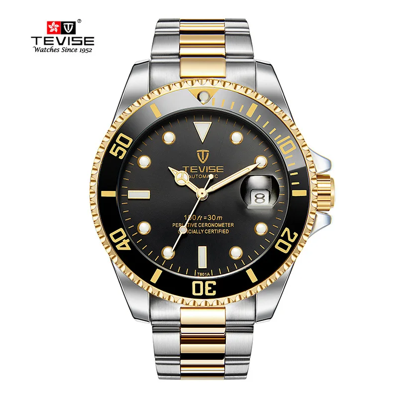 Fashion Tevise Brand Business Men\'s Mechanical Steel Watches Automatic Waterproof Self Winding Wristwatches Clock Hombre Relogio