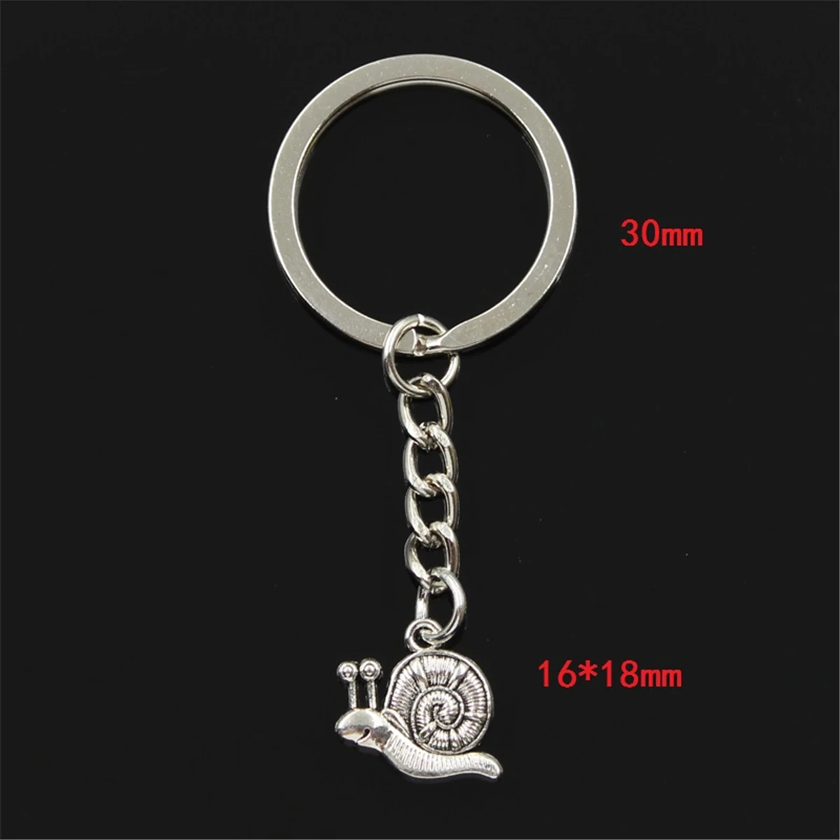 New Fashion Men 30mm Keychain DIY Metal Holder Chain Vintage Garden Snail 16x18mm Silver Color Pendant Gift