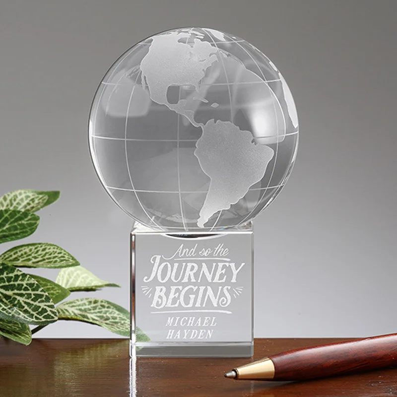 Custom Crystal Globe World Earth Ball Paperweight Trophy Awards for Techers Children Graduation Souvenirs