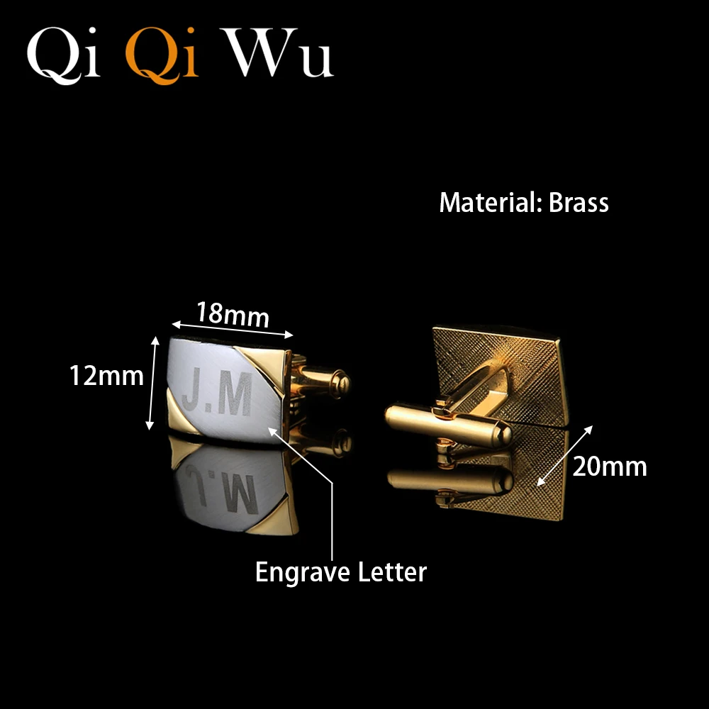 Gold Personalized Name French Shirt Cufflinks Laser Engraved Initials Wedding Groom Mens Buttons With Gift Box