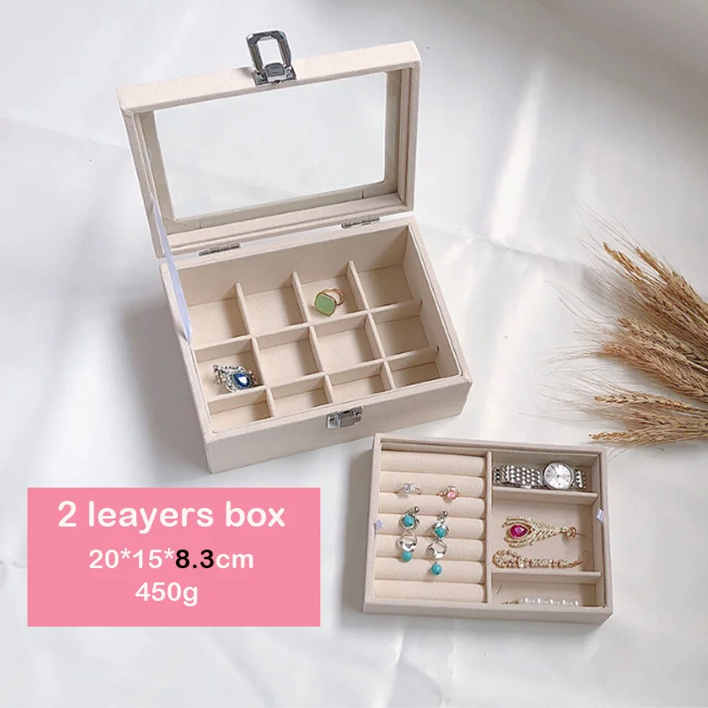 Luxury Beige Velvet  Jewelry Display Box Case for Rings Earrings Bracelets Necklaces or other Ornaments Storage Organizer