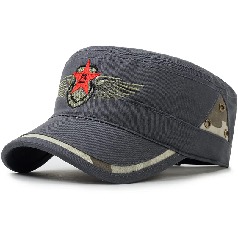 Brand Unikevow Military hats with Star Embroidered Adjusted baseball cap Flat top Hat for men and women Militaire gorra