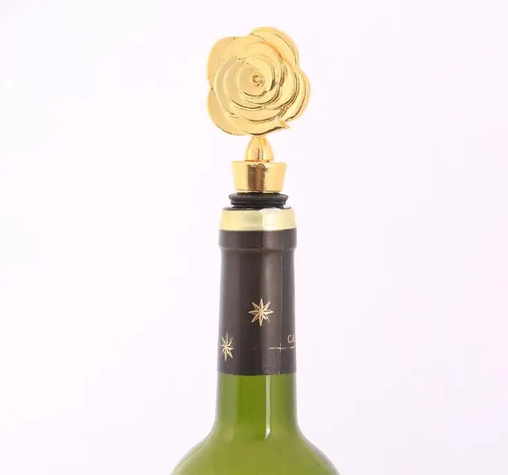 100pcs New Creative Gold Color Metal Rose Wine Bottle Stopper Wedding Gifts Party Favors for Guests SN1601