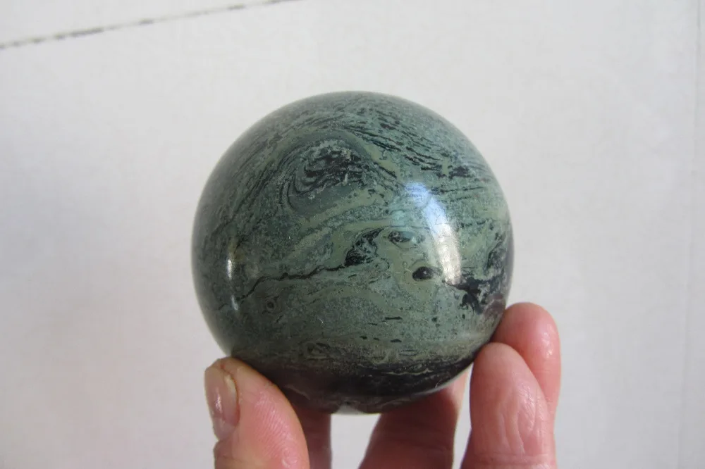 70MM NATURAL Green Kambaba JASPER STROMATOLITE Fossil Quartz Crystal Sphere Ball 501.9G